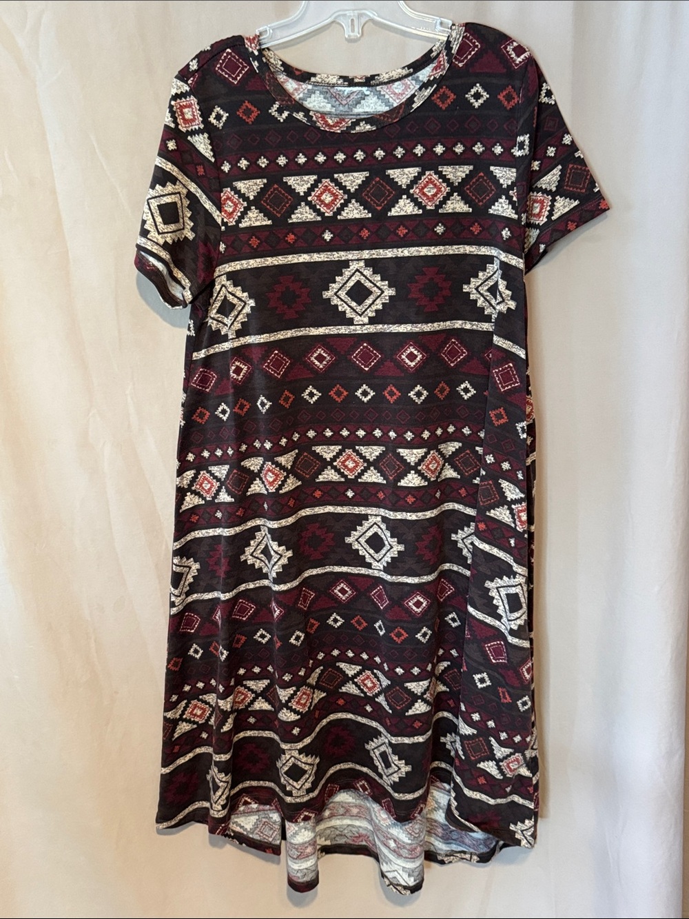 Lula Roe Women's Short Sleeve Burgundy Patterned Carly Dress